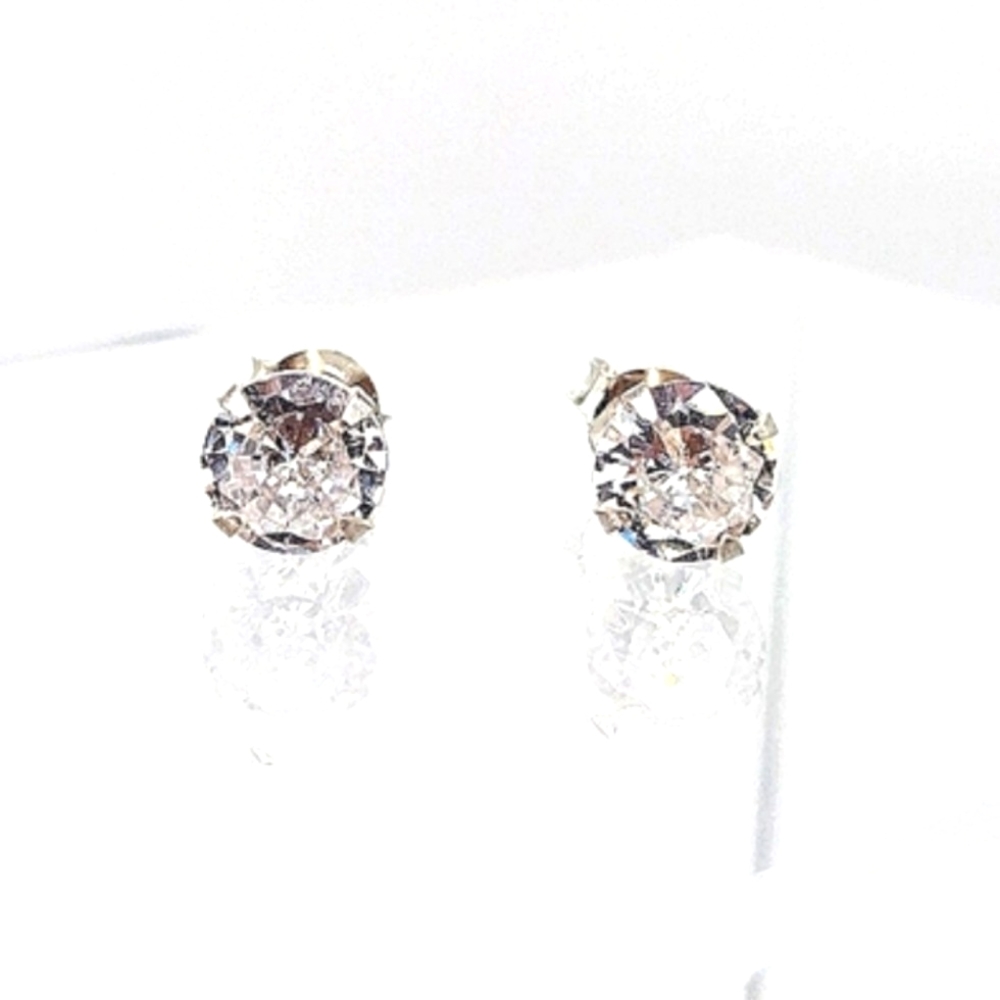 Polished CZ Cubic Zirconia Sterling Silver stud Earrings-Round-6MM